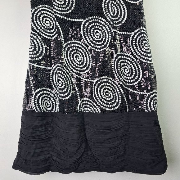 Vintage Cache Black White Sequin Satin Mini Halter Party Dress, Sz 6 - Picture 5 of 12